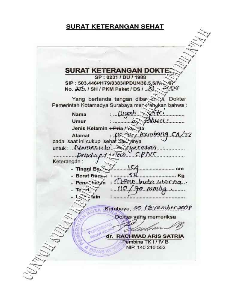 surat pernyataan nusantara sehat 1. Contoh Surat Keterangan Sehat