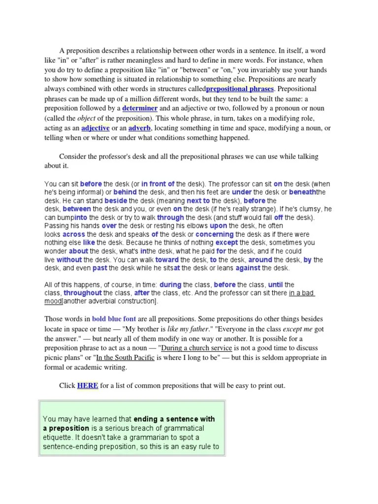English Grammar - Prepositions | PDF | English Grammar | Preposition And Postposition