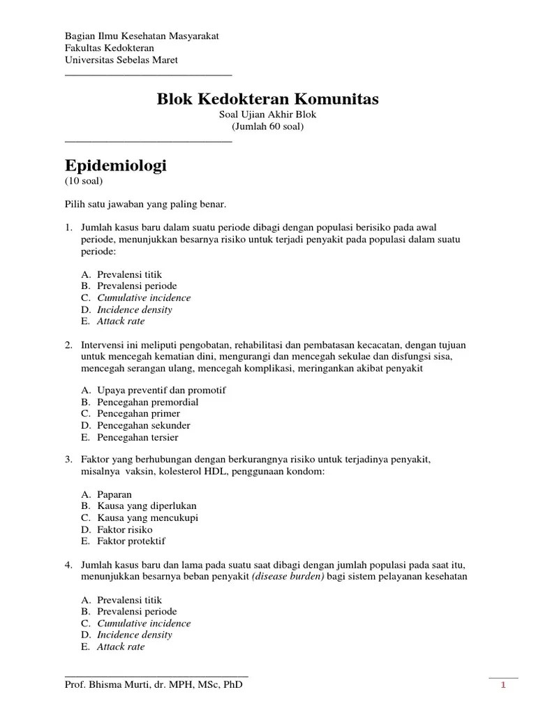 Kedokteran soal tpa bimbingan masuk kedokteran umy uii ugm . Soal Blok Kedokteran Komunitas 2011 Prof Bhisma Murti Pdf