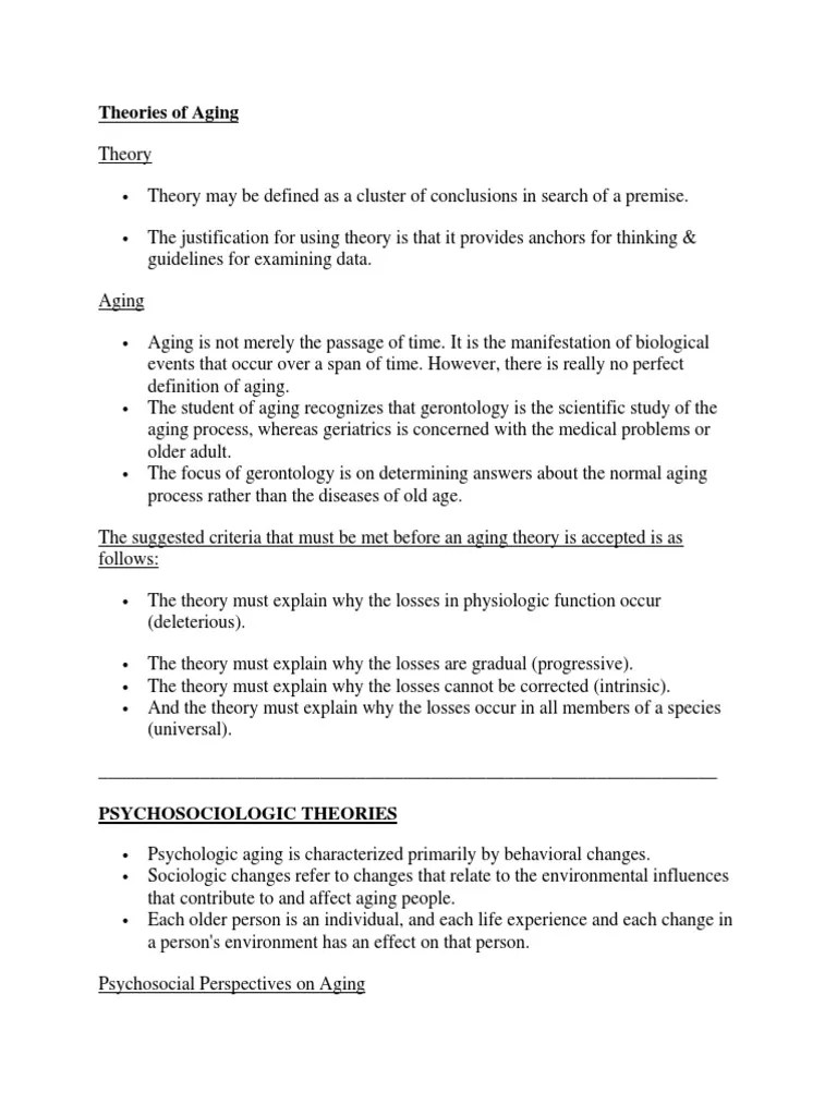 Theories Of Aging 1 | PDF | Senescence | Ageing
