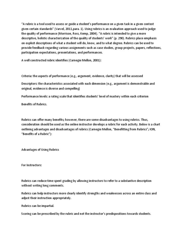 A Rubric Is A Tool Used To Assess Or Guide A Student | PDF | Rubric ...