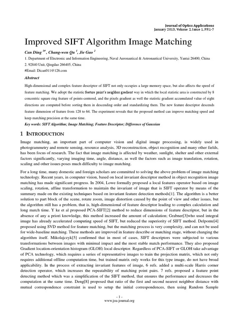 Improved SIFT Algorithm Image Matching | PDF | Artificial Intelligence | Intelligence (AI ...