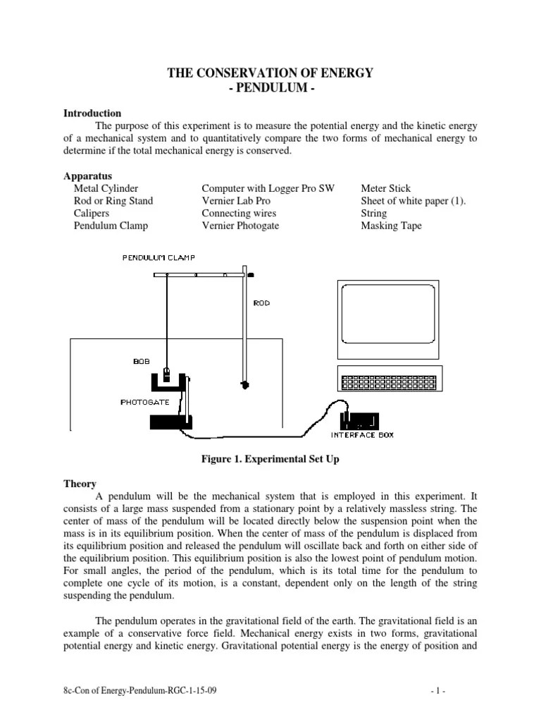 The Conservation Of Energy - Pendulum | PDF | Pendulum | Mass