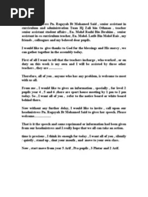 Teks Ucapan Perasmian Principal S English Week Speech.