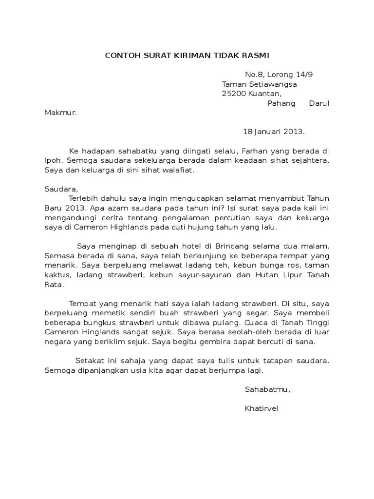 Contoh Surat Kiriman Tidak Rasmi Untuk Sahabat Lihat Letter Website