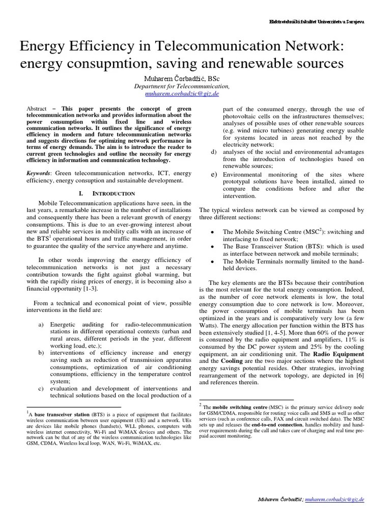 Energy Efficiency In Telecommunication Network - Energy Consuption ...