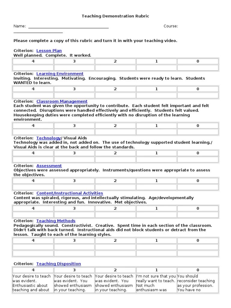 Teaching Demonstration Rubric | PDF | Teaching Method | Quality Of Life