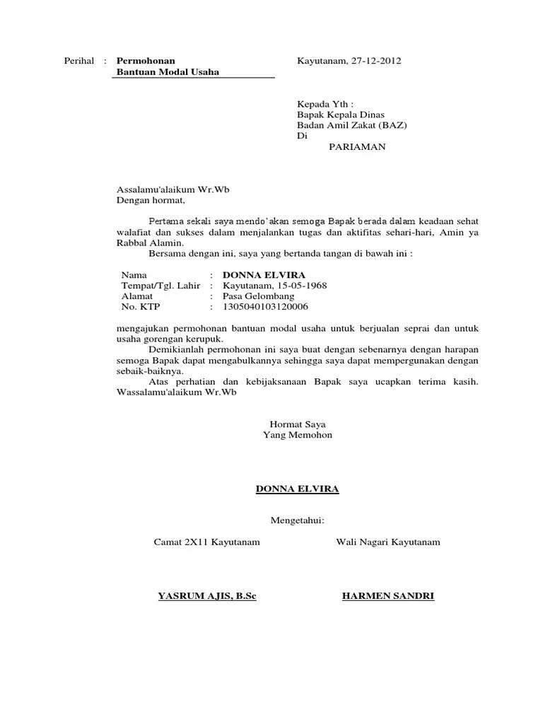 Modal Usaha Contoh Surat Permohonan Bantuan Dana Baznas / 47 Contoh Proposal Baznas Failfaire News