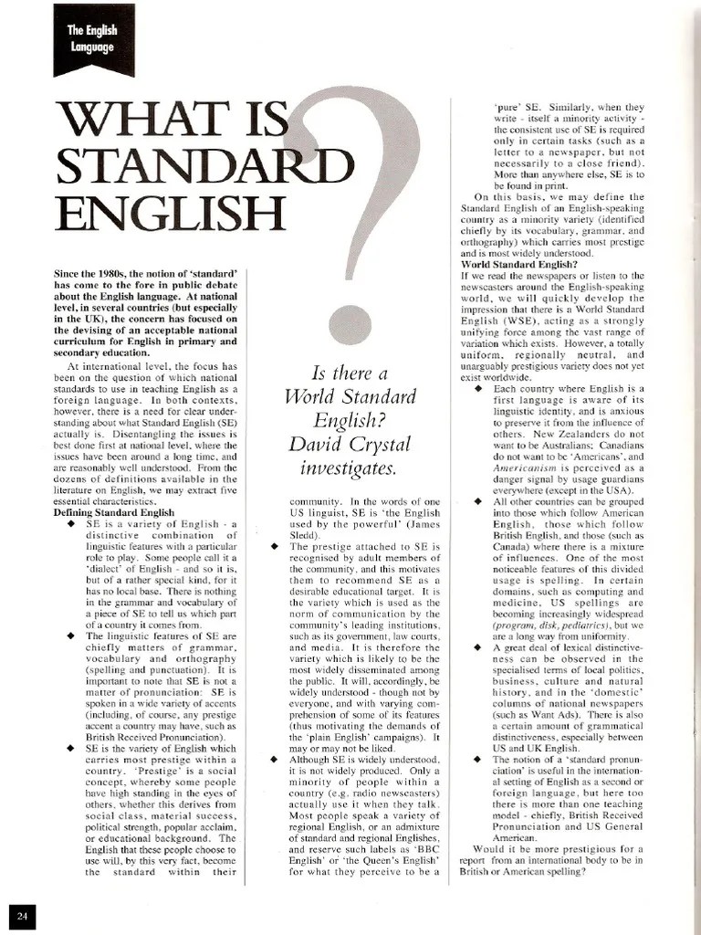 Is There A World Standard English? David Crystal Investigates | PDF ...