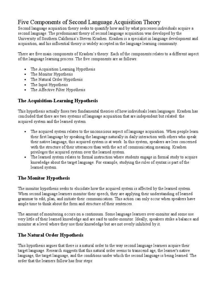 Five Components Of Second Language Acquisition Theory | Download Free PDF | Second Language ...