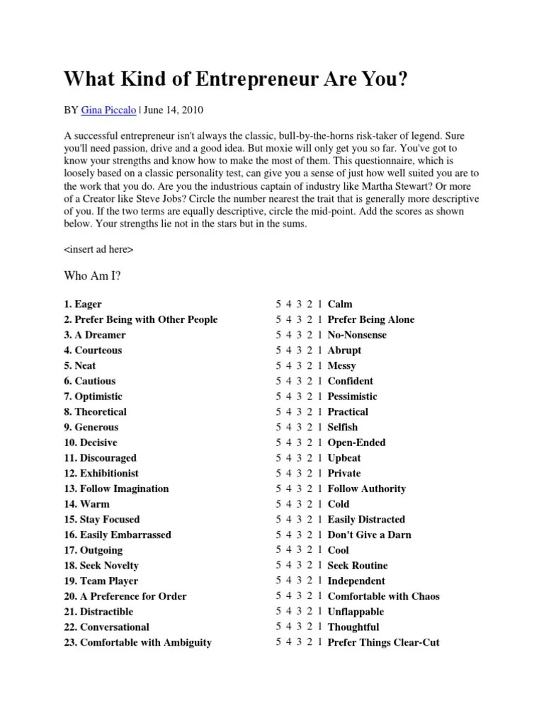 What Kind Of Entrepreneur Are You | PDF | Cognitive Science ...