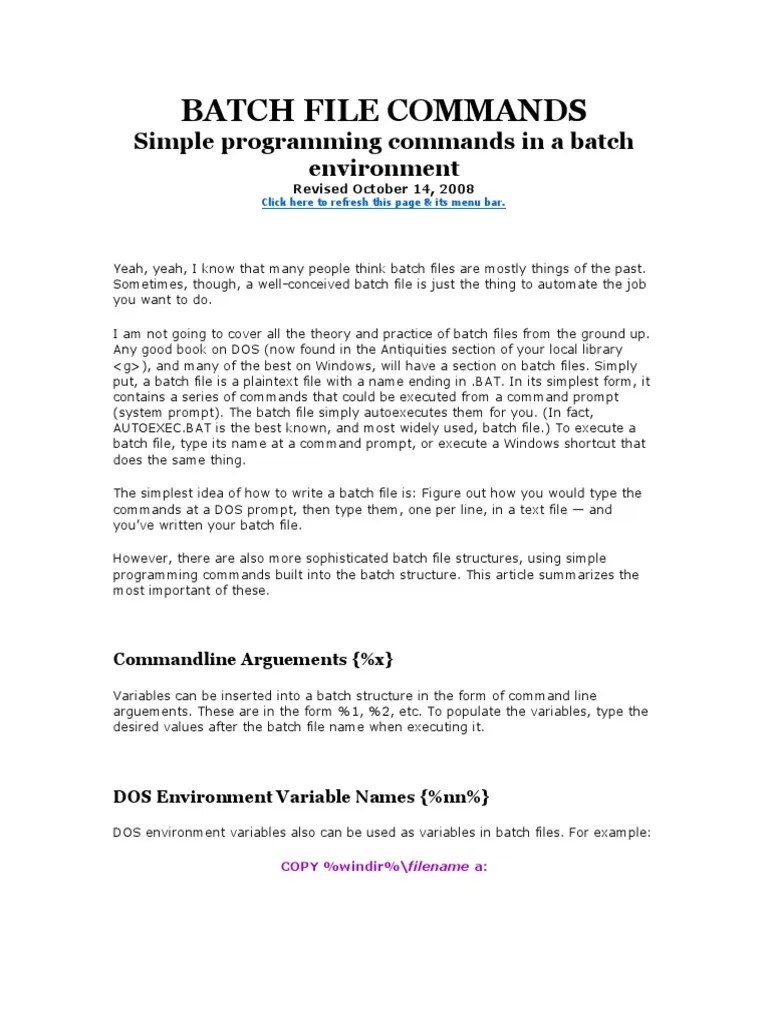Batch File Commands | PDF | Command Line Interface | Dos