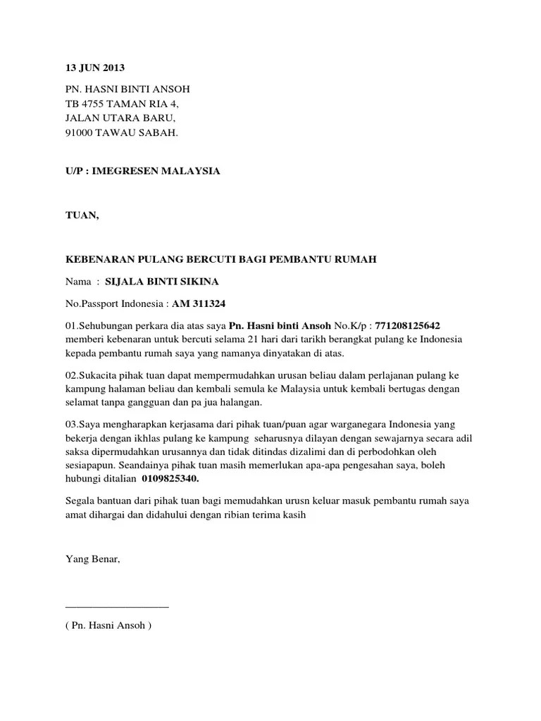 Panduan lengkap 9 contoh tulis surat rasmi tidak hadir ke sekolah mengikut sebab. Surat Cuti Pdf