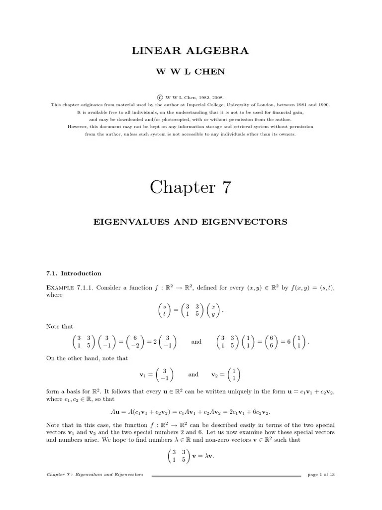 Linear Algebra Chapter 7 - Eigenvalues And Eigenvectors | PDF ...