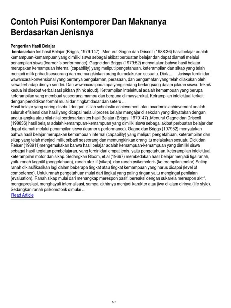 Contoh Puisi Kontemporer Dan Maknanya Berdasarkan Jenisnya | PDF