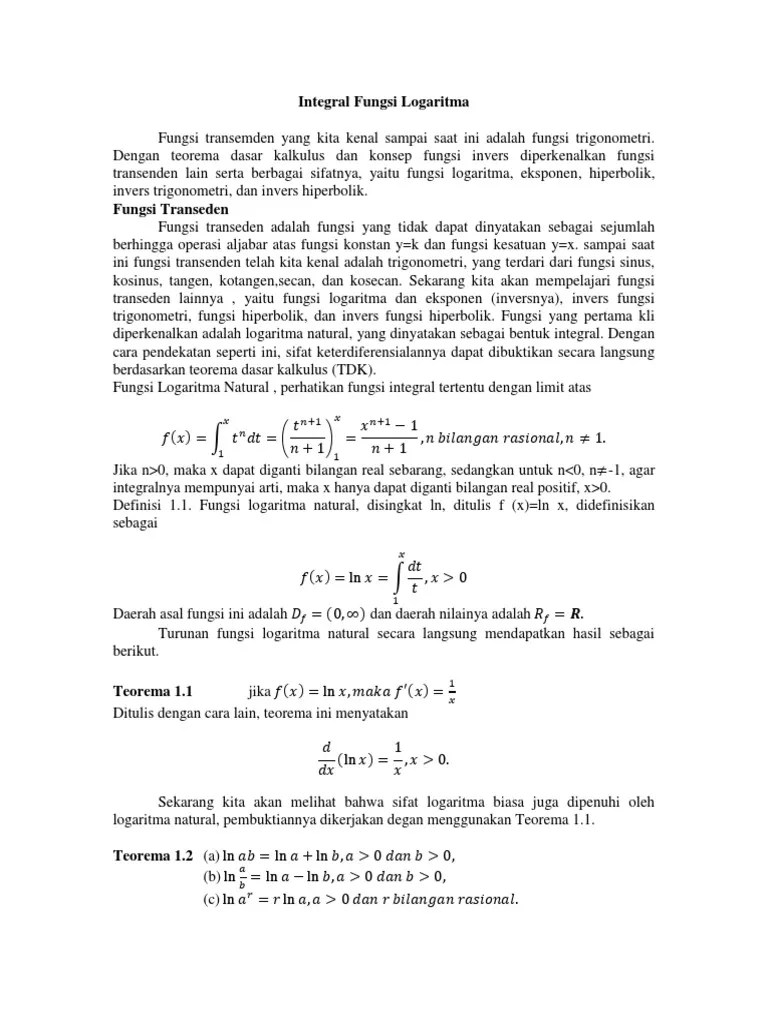 Integral Fungsi Logaritma | PDF