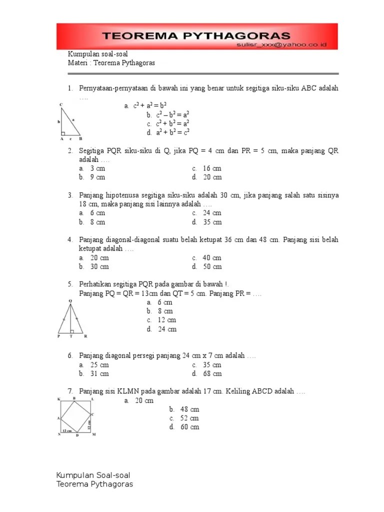 Contoh proposal dana kegiatan gugus sekolah soal. Soal Cerita Teorema Pythagoras
