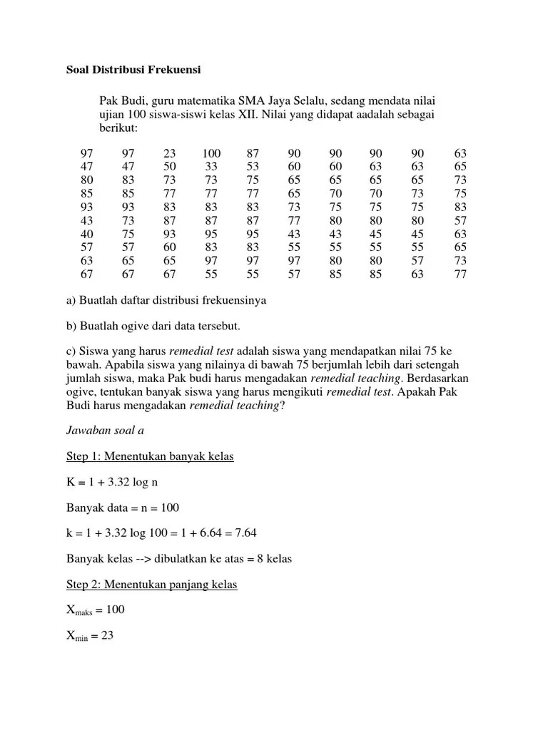 Nilai yang disajikan pada histogram di atas adalah nilai tengah data. Distribusi Frekuensi Pdf