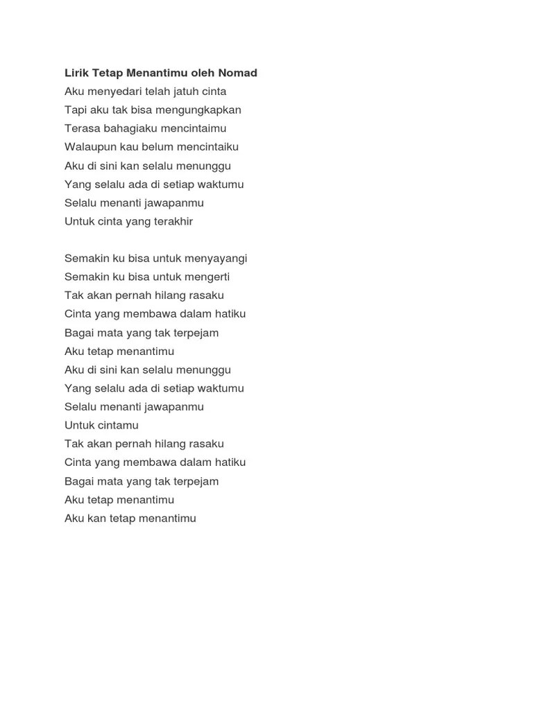 Lirik lagu kaulah ahlinya bagiku dari the panasdalam bank. Lirik Tetap Menantimu Oleh Nomad Pdf