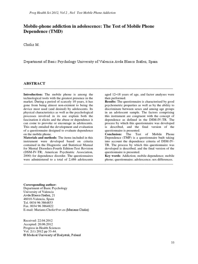 Mobile Addiction | PDF | Substance Abuse | Substance Dependence