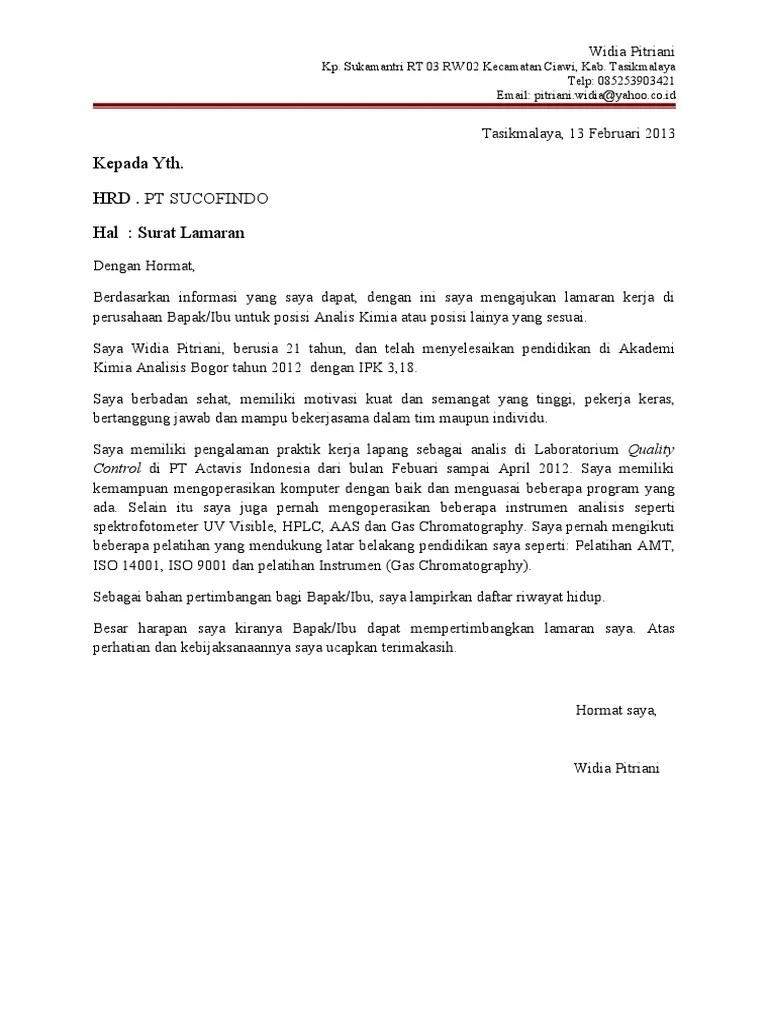 Contoh Surat Lamaran Pekerjaan Untuk Manufaktur Dan Gudang Tanpakoma 