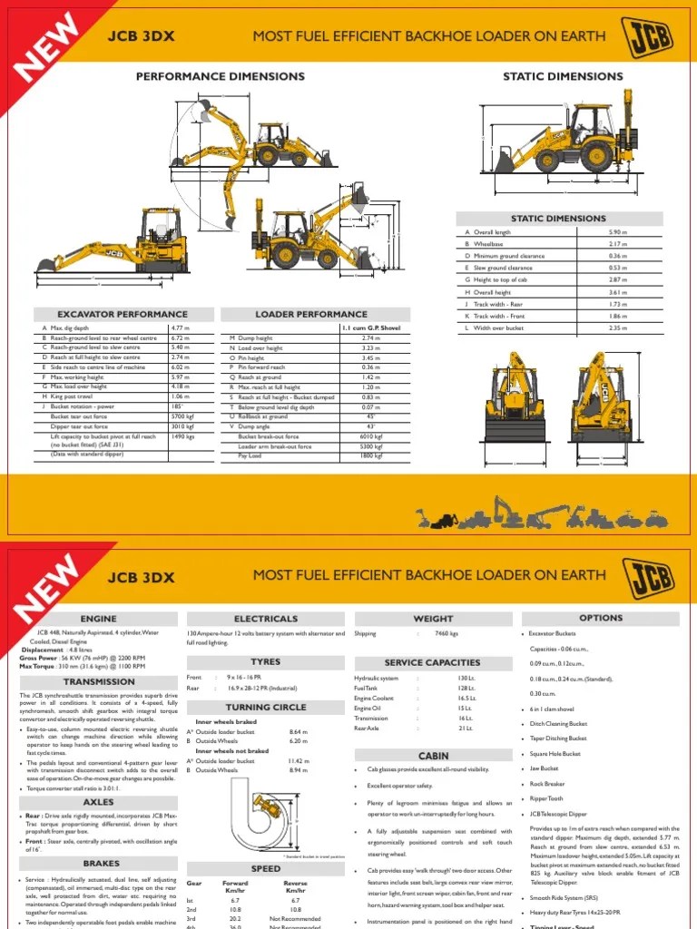JCB 3DX Specifications Sheet | Download Free PDF | Loader (Equipment) | Transmission (Mechanics)