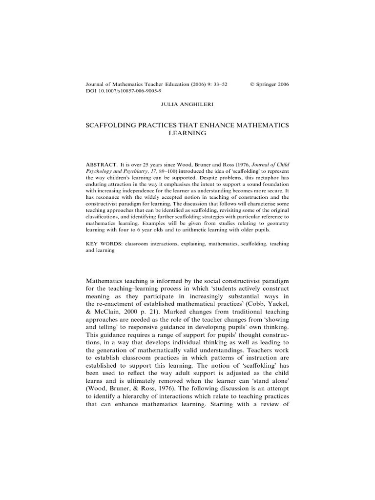 Scaffolding Practices That Enhance Mathematics | PDF | Teachers | Learning