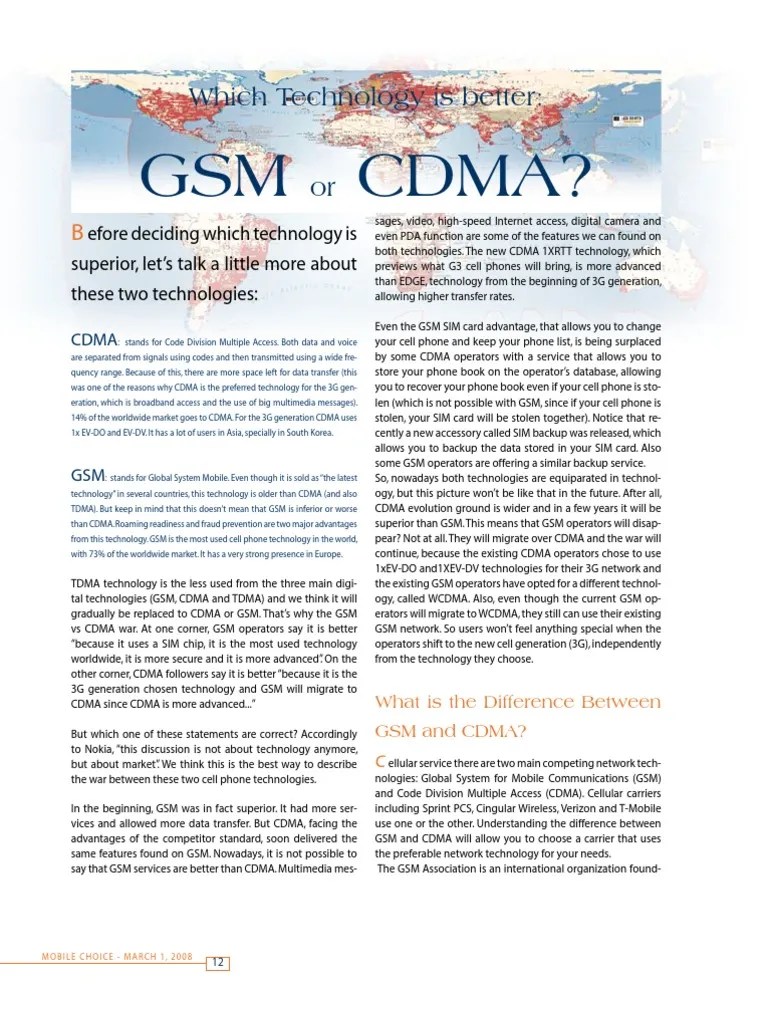 GSM VS Cdma | PDF | Gsm | Channel Access Method