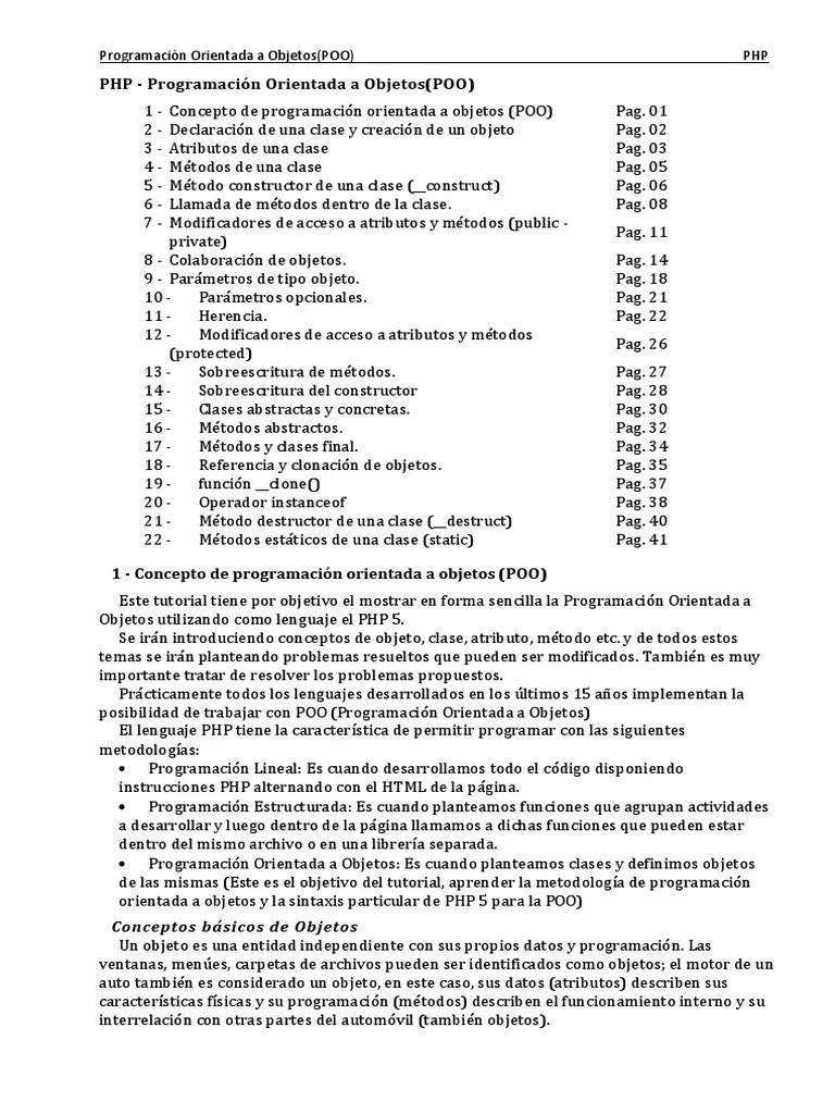 Programación De PHP Orientada A Objetos | PDF | Objeto (informática ...