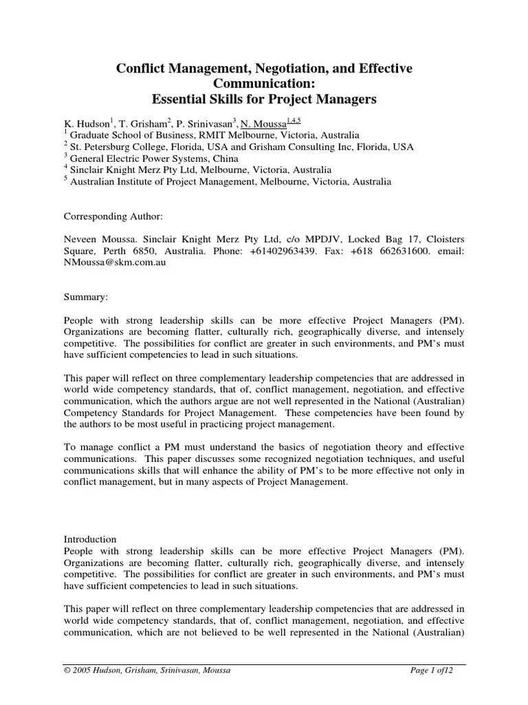 AIPM (2005) - Conflict Management, Negotiation, And Effective Communication - Essential Skills ...