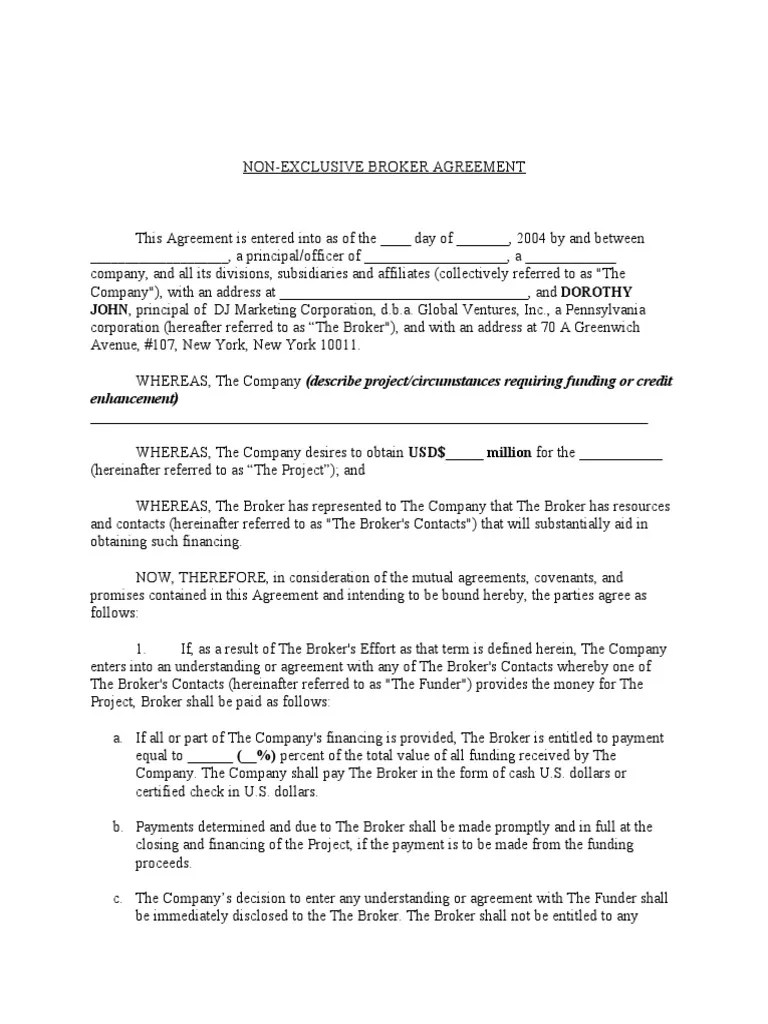 Broker Agreement Template Confidentiality Non Disclosure Agreement