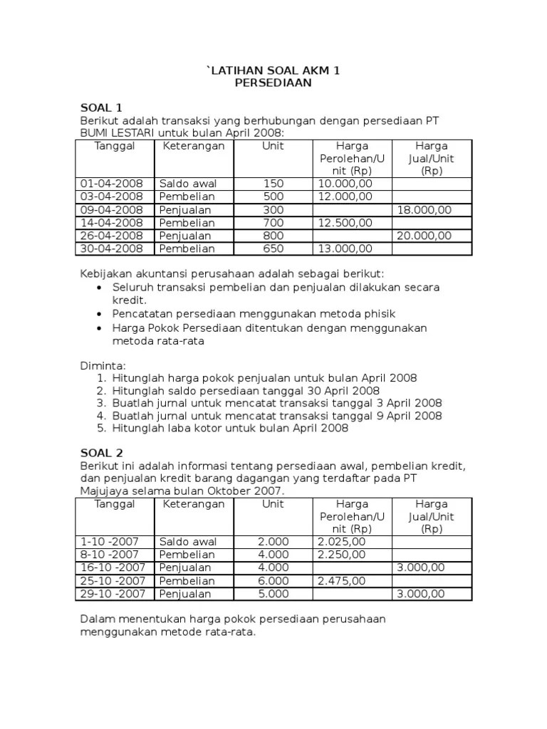Perhatikan contoh soal persediaan metode perpetual berikut ini: Latihan Soal Persediaan Pdf