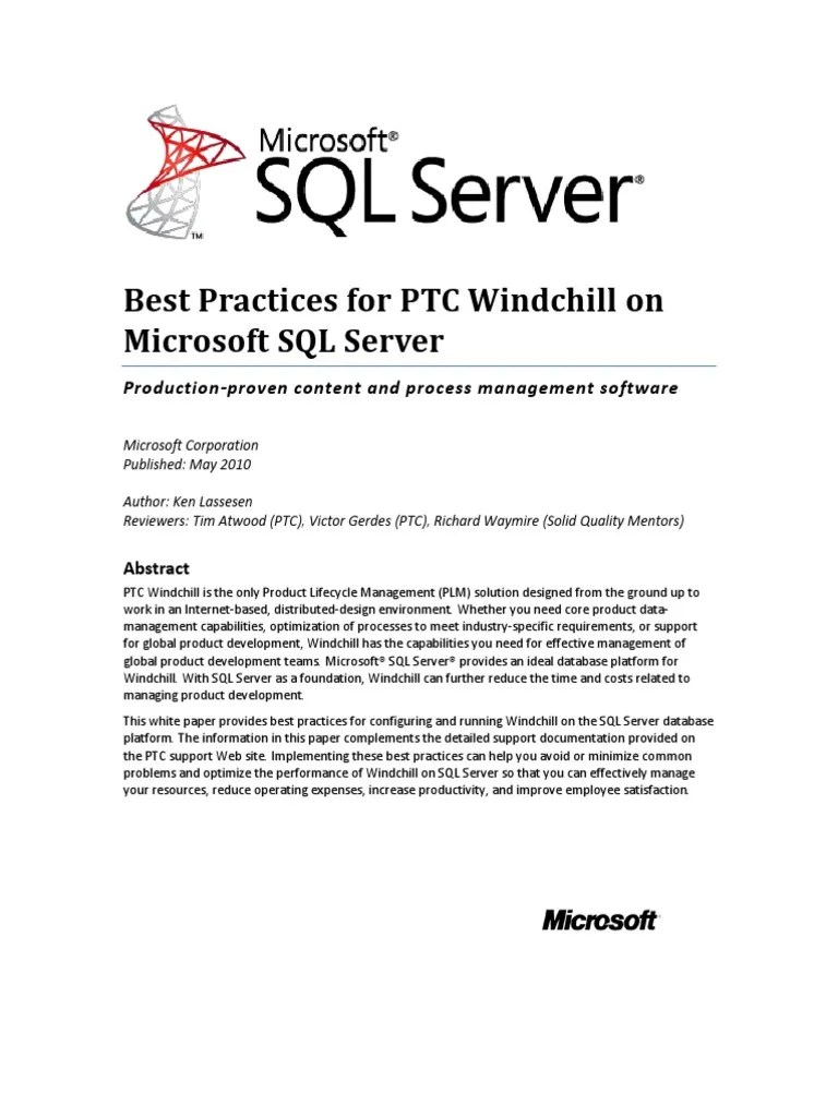 Best Pracsticbestes PTC Windchill On SQL Server | PDF | Microsoft Sql ...