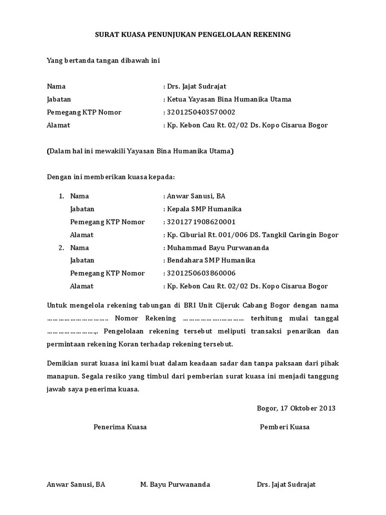 Mengisi formulir penggantian atau koreksi kpj (kartu peserta jamsostek) /bpjs ketenagakerjaan. Surat Kuasa Penunjukan Pengelolaan Rekening