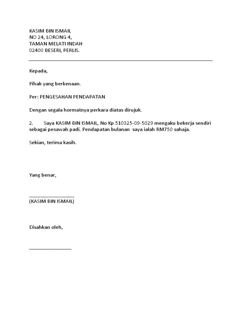 Surat pengesahan dari majikan dengan letter head (jika bekerja) bukti pendapatan (slip gaji 3 bulan. Surat Pengesahan Pendapatan Ayah Pdf