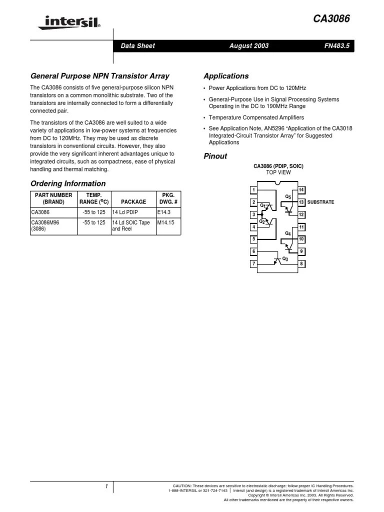 Ca3086 Transistor Integrated Circuit