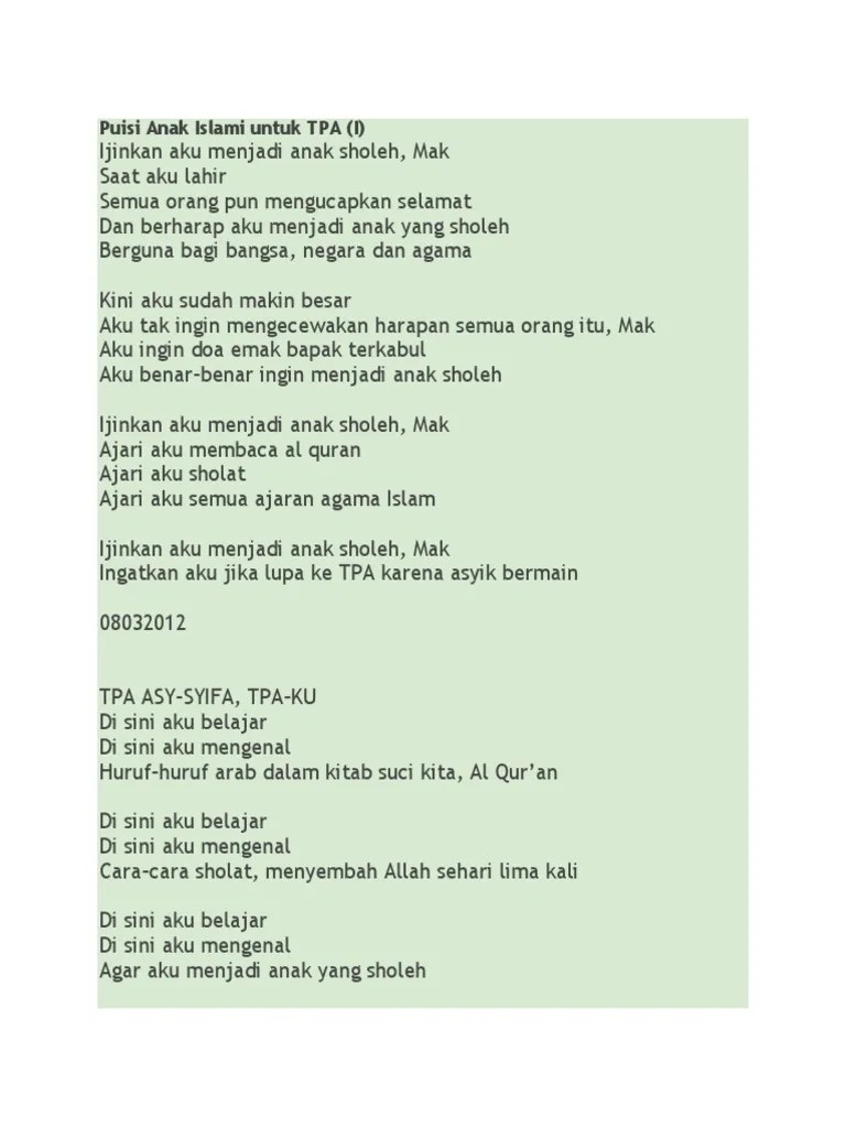 06.12.2021 · pengertian puisi rakyat syair adalah puisi rakyat yang berasal dari persia. Puisi Anak Islami Untuk Tpa Pdf