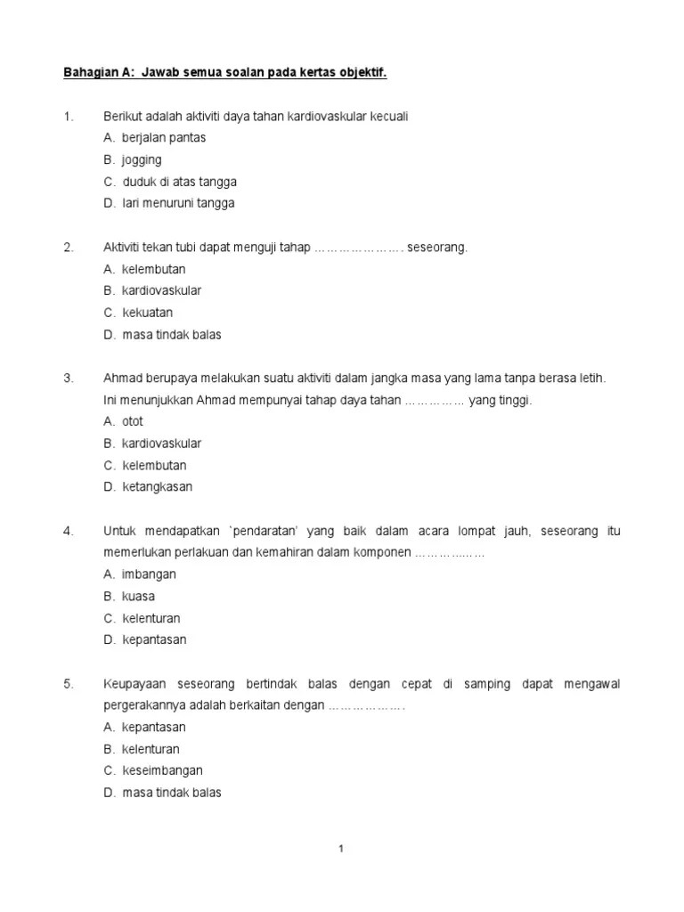 Soalan PJK Tahun 6 | PDF