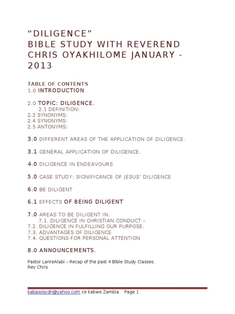 Diligence - Bible Study With Rev Chris Oyakhilome January | PDF | Thou ...