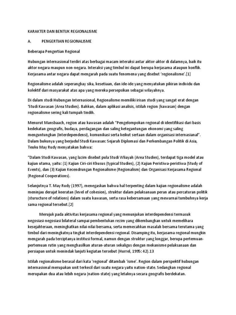 Karakter Dan Bentuk Regionalisme | PDF