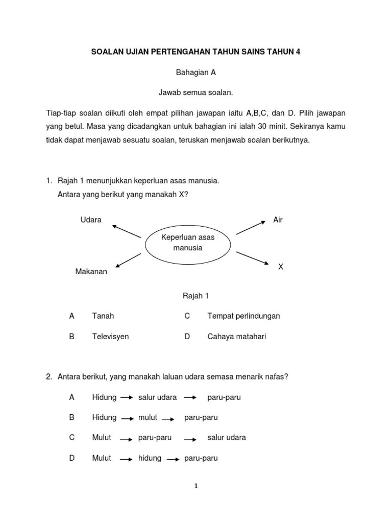 Bila ibubapa jawab soalan upsr. Contoh Soalan Ujian Pertengahan Tahun Sains Tahun 4