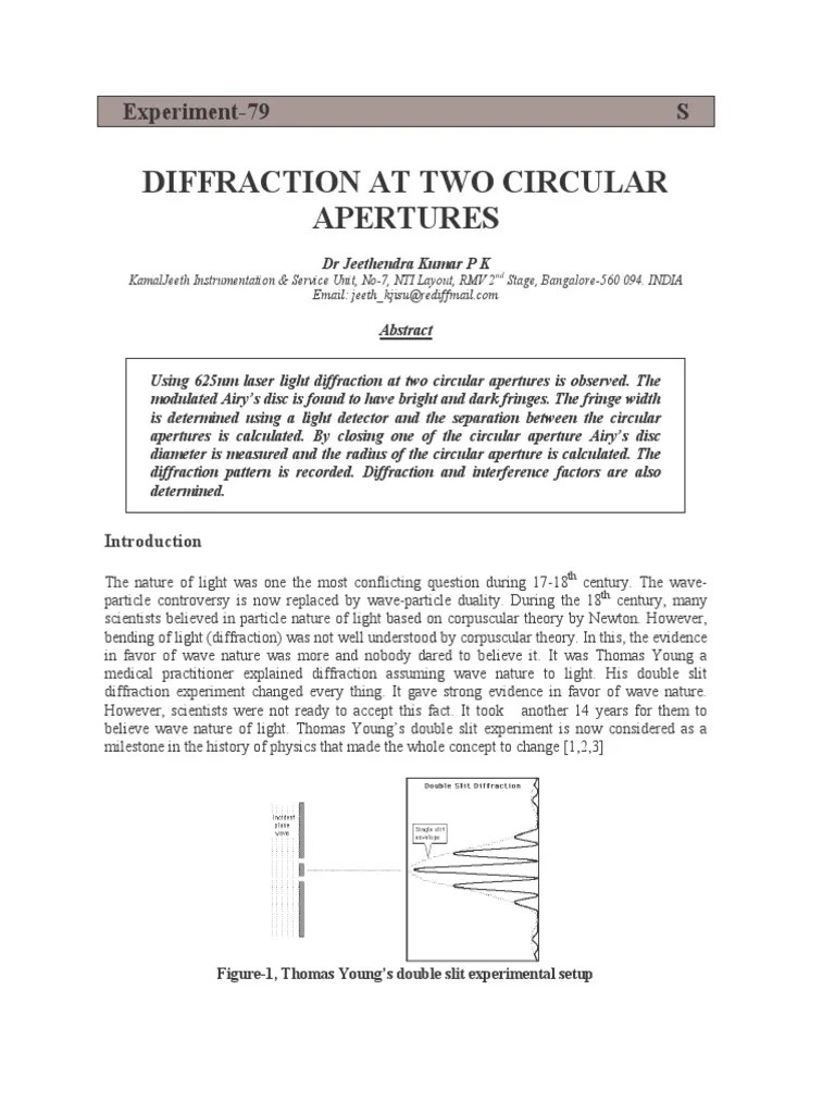 Diffraction At Two Circular Apertures | PDF | Aperture | Diffraction