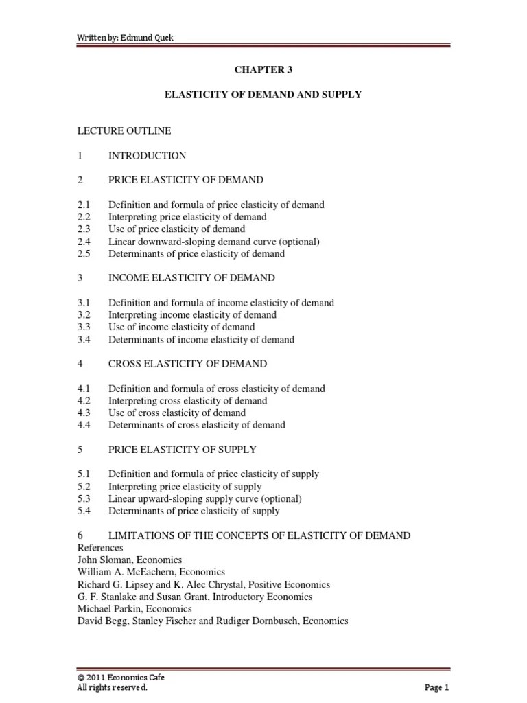 Chapter 3 Elasticity Of Demand And Supply PDF | PDF | Supply (Economics ...