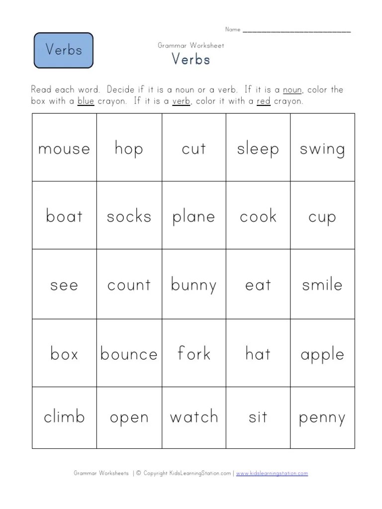 first grade verb worksheet color