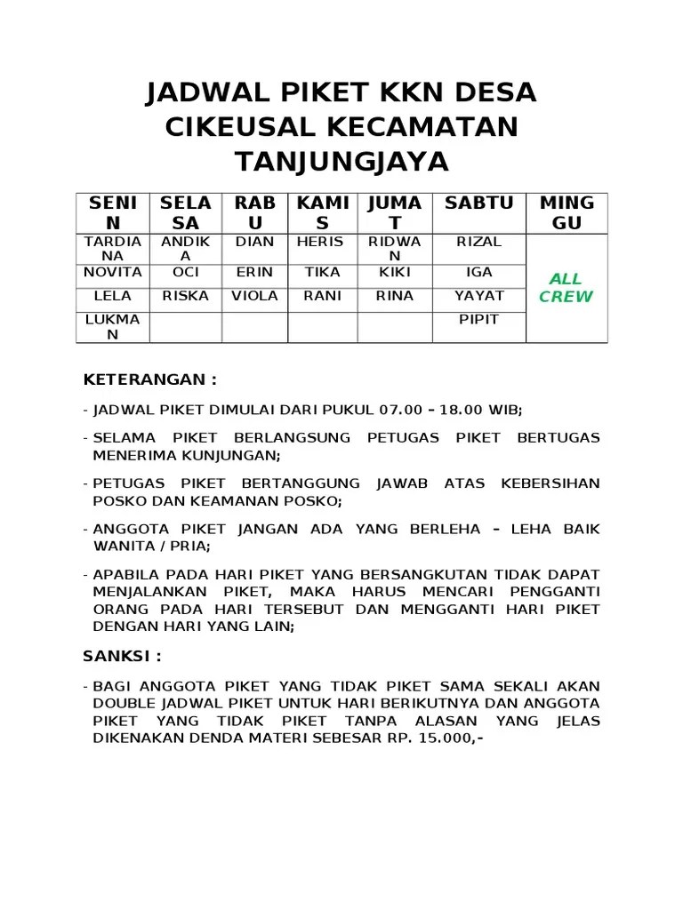 Jadwal Piket KKN 88 | PDF