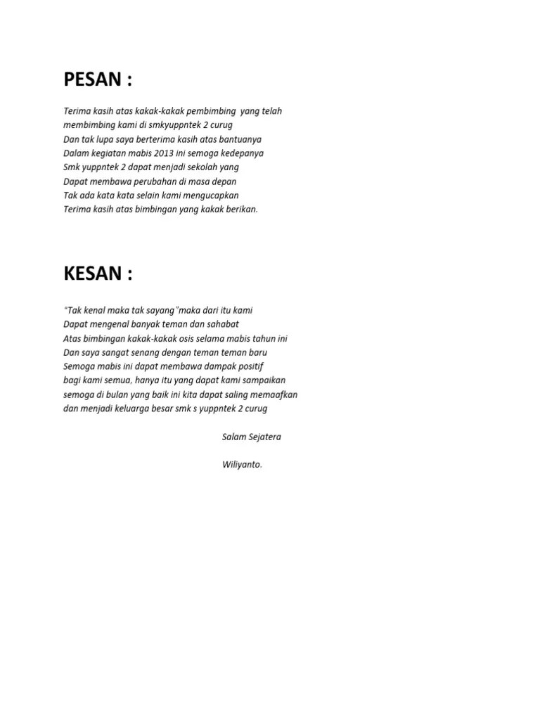Tugas yang diberikan pembimbing dan bagaimana bertanggungjawab dengan . Pesan Osis Pdf