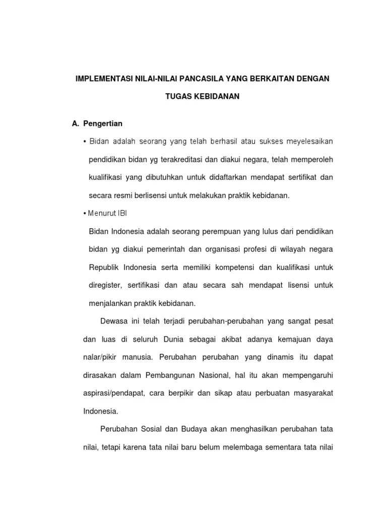 Implementasi Nilai-Nilai Pancasila Dalam Tugas-Tugas Kebidanan | PDF