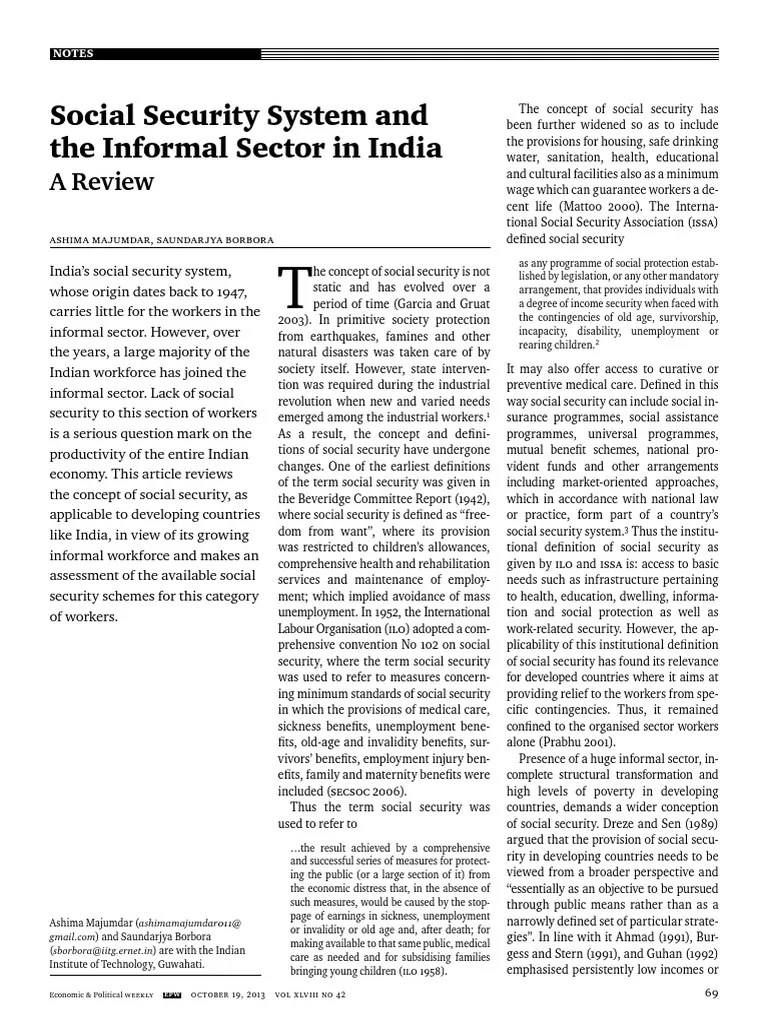 Social Security System And The Informal Sector In India PDF | Download ...
