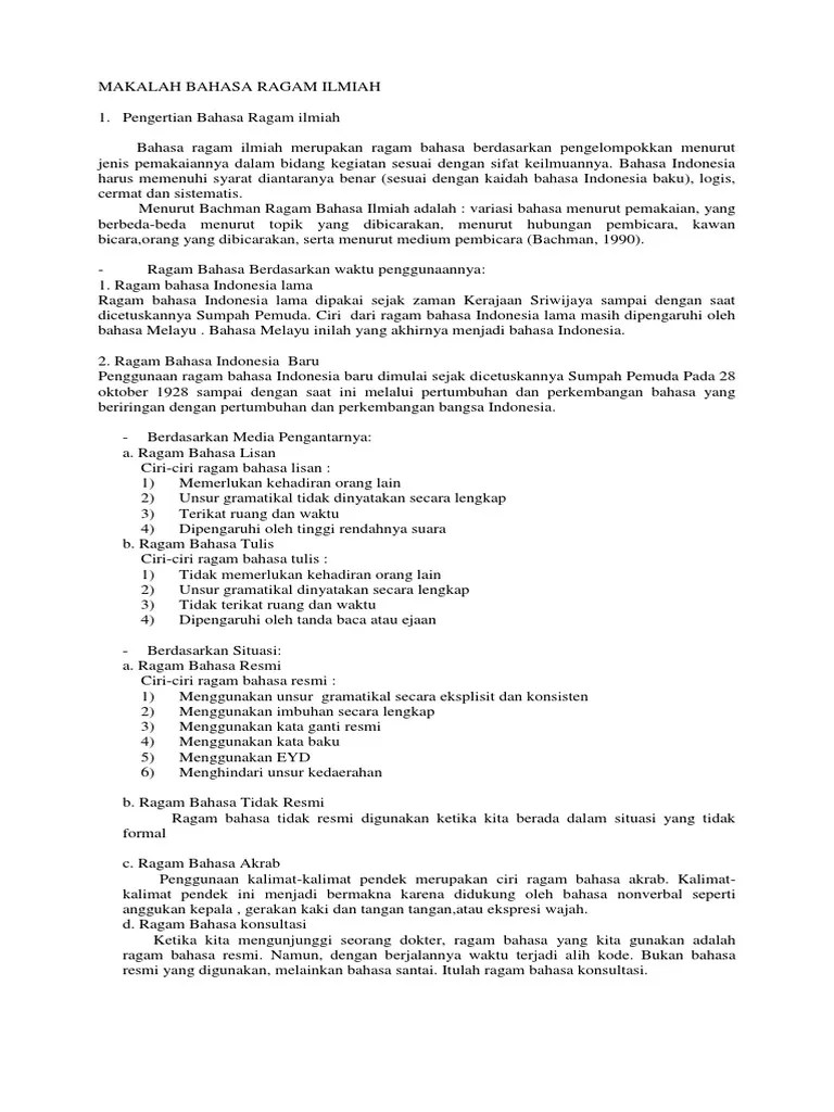 Ragam bahasa yang oleh penuturnya dianggap . Makalah Ragam Bahasa Ilmiah Contoh Makalah