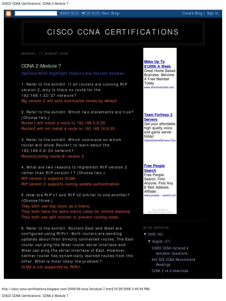 CISCO CCNA Certifications - CCNA 2 - Module 7 | PDF